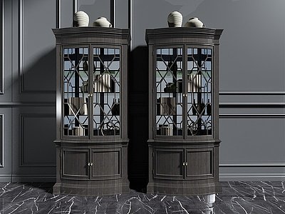 3d黑色胡桃木酒柜模型