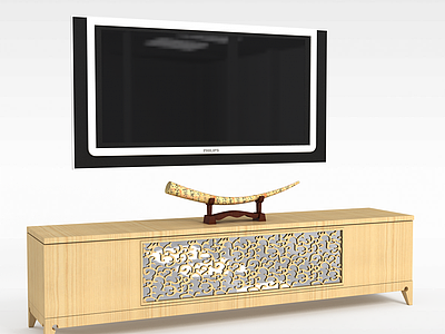 3d实木雕花电视柜模型