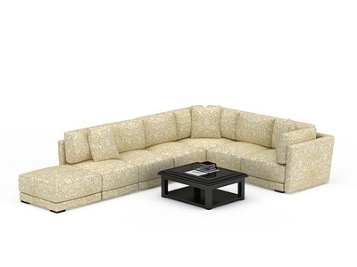 米色转角沙发组合模型3d模型