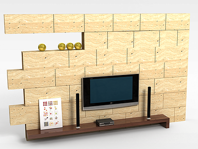 3d个性木质电视墙模型