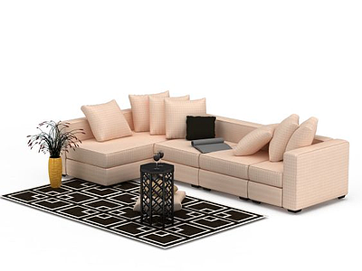 粉色布艺沙发组合模型3d模型