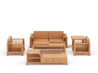 实木沙发组合模型3d模型