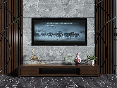 中式电视背景墙模型3d模型