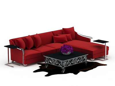 3d红色沙发组合模型