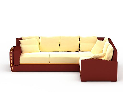 3d米色布艺长沙发免费模型