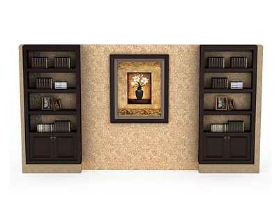 3d褐色实木书柜免费模型