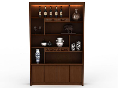 褐色木质酒柜模型3d模型