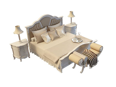 3d欧式高档豪华双人床免费模型