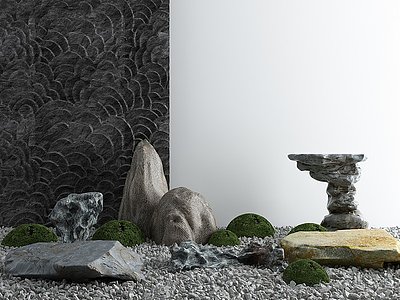 3d日式庭院景观枯山水石模型