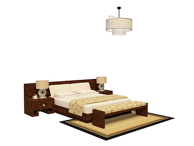 3d实木软垫床免费模型