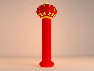 3d红色灯笼柱模型