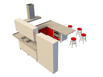 时尚厨房橱柜　模型3d模型