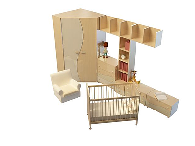 3d无漆木质婴儿床免费模型