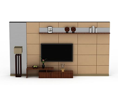 3d条纹木质电视柜模型