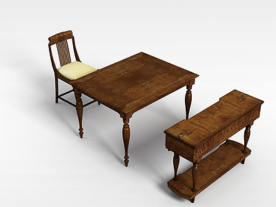 3d古典桌椅组合模型