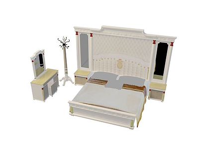 3d欧式橡木双人床免费模型
