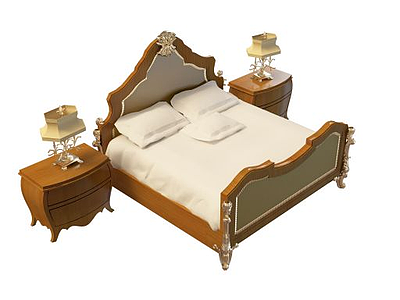 3d简欧实木双人床免费模型