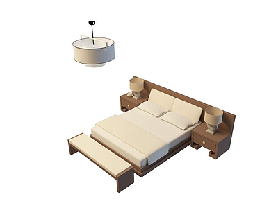 3d酒店实木双人床免费模型