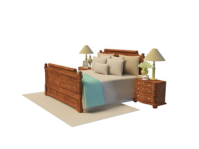 3d简约实木双人床免费模型