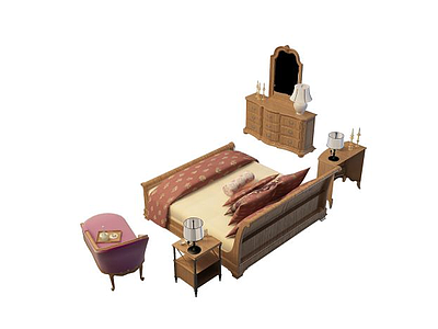 3d实木床免费模型