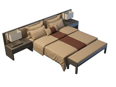 3d酒店古典双人床免费模型