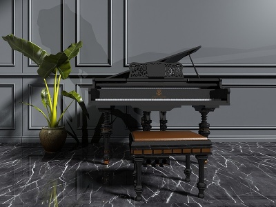 现代黑色钢琴模型3d模型