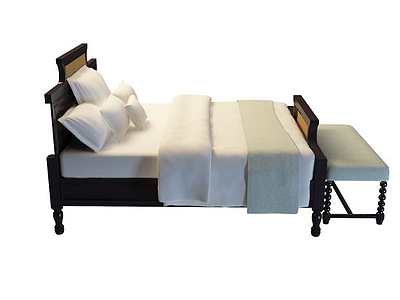 3d中式古典双人床免费模型