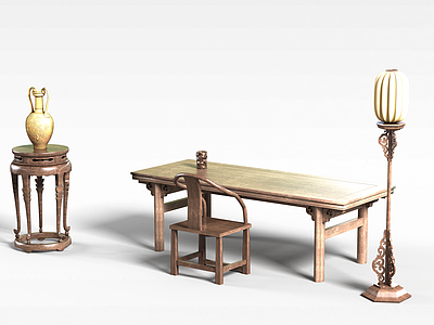 3d实木书桌模型