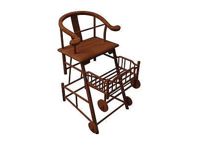 3d实木儿童餐椅模型