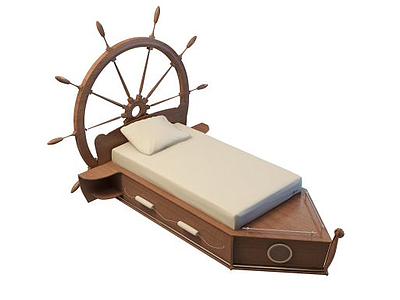3d船形实木床免费模型