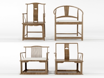 3d新中式实木单椅模型