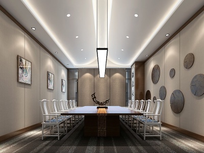 3d新中式小会议室模型