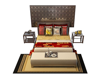 3d简约新中式双人床免费模型