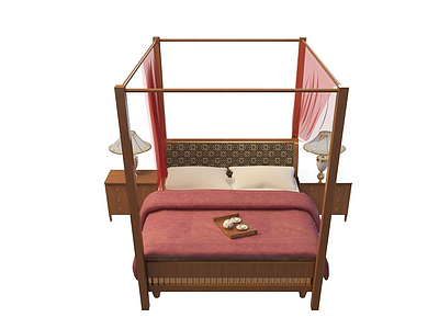 3d田园式双人床免费模型