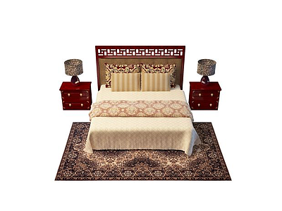3d中式红木双人床免费模型