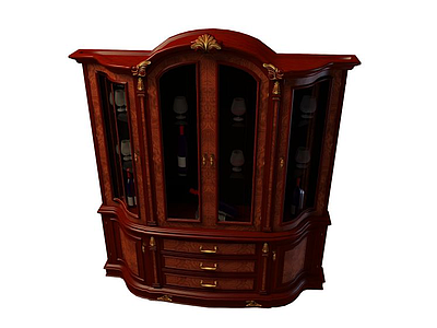 3d经典实木酒柜免费模型