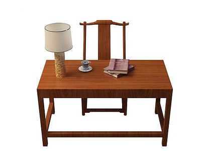 3d中式实木书桌椅模型
