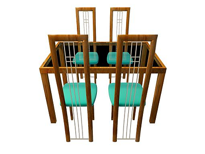 3d简约中式餐桌椅模型