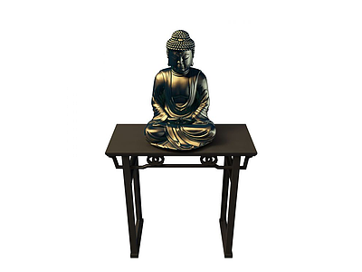 3d中式黑木供桌模型