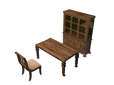 原木书房桌椅模型3d模型