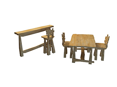 户外桌椅组合模型3d模型