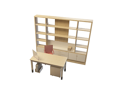 3d书房桌椅柜组合免费模型