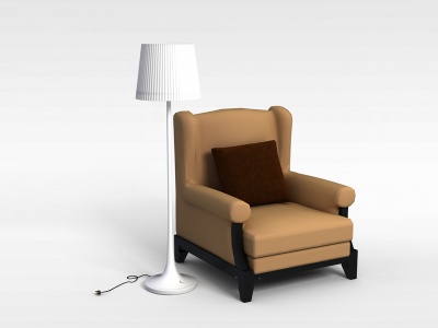 皮质沙发椅和落地灯模型3d模型