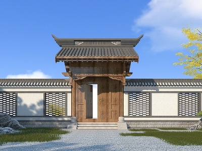 151中式庭院门模型3d模型