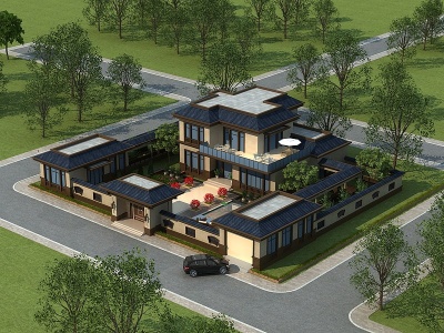 中式别墅外观模型3d模型