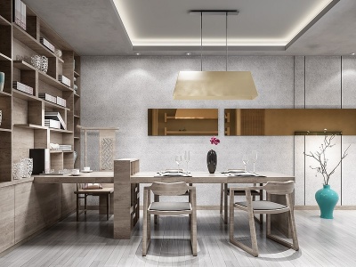3d新中式餐厅书房茶室模型
