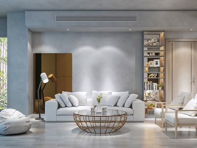 3d现代简约客厅沙发茶几模型