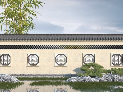3d中式景墙围墙模型