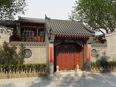 中式古建大门模型3d模型
