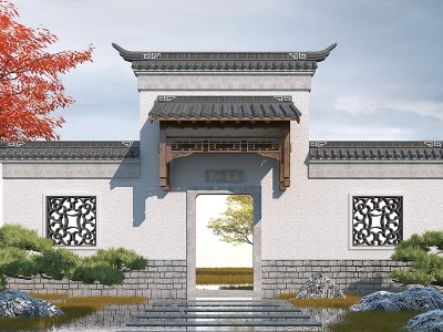 3d中式景观大门模型